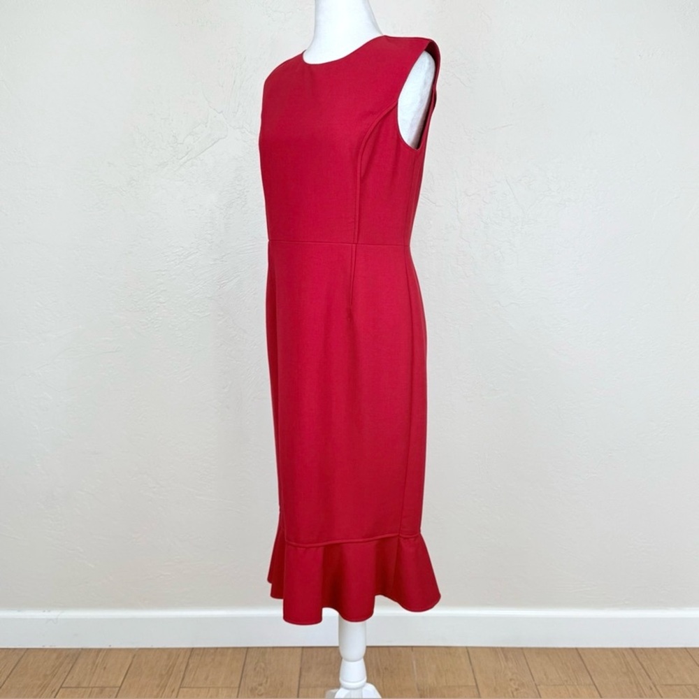Oscar de la Renta Flared Ruffle Hem Midi Stretch Wool Claret Red Dress Size 4 - Picture 3 of 15